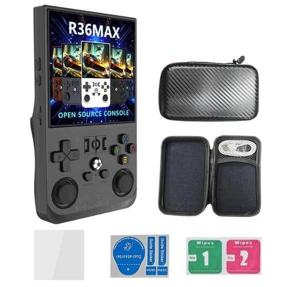 R36SMAX Open Source Handheld Game Console for Nostalgic Arcade Games with 4.0 Inch 3D Large Screen GBA Dual Joystick Black 128G