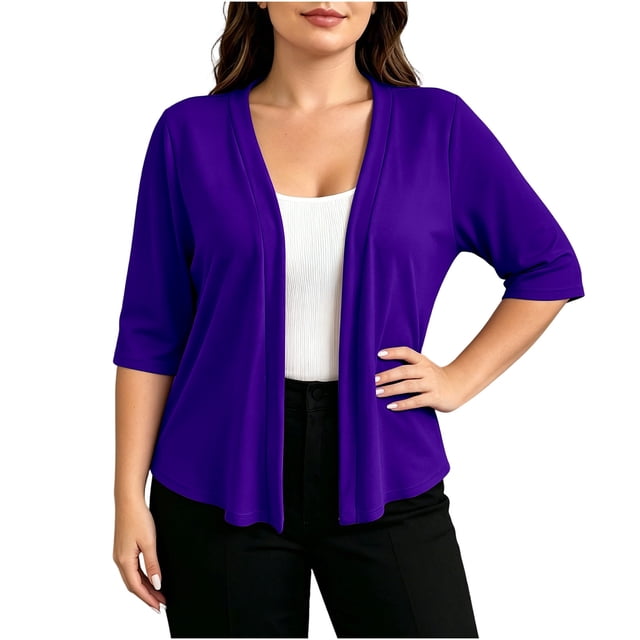 fatyb Womens Plus Size Cardigan Half Sleeve Lightweight Jacket Open Front Summer Casual Loose Cover Up