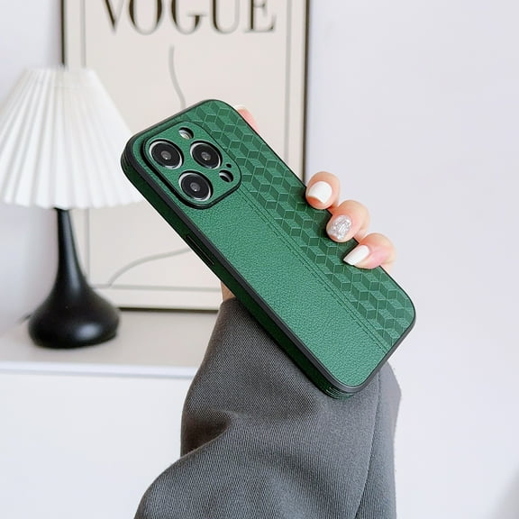 iPhone 16 Pro Case for Women Men, Slim Fit Stylish Diamond Pattern Back Cover Anti-Scratch Shockproof Bumper Premium PU Leather TPU Phone Case for Apple iPhone 16 Pro, Darkgreen