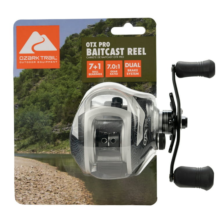 Ozark Trail OTX Pro Baitcast Fishing Reel, Black - Lightweight Graphite  Frame and Cover, 7+1 Ball Bearings 