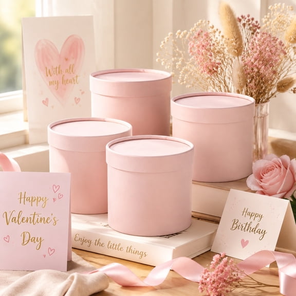 4-Pack Pink/White/Black Round Gift Box with Lids-Stylish Flower Box, Multi-Functional Storage Boxes for Gifts, Arrangements, Birthdays & Valentine’s Day Gifts, Bridesmaid,Proposal,Wedding,Party Favor
