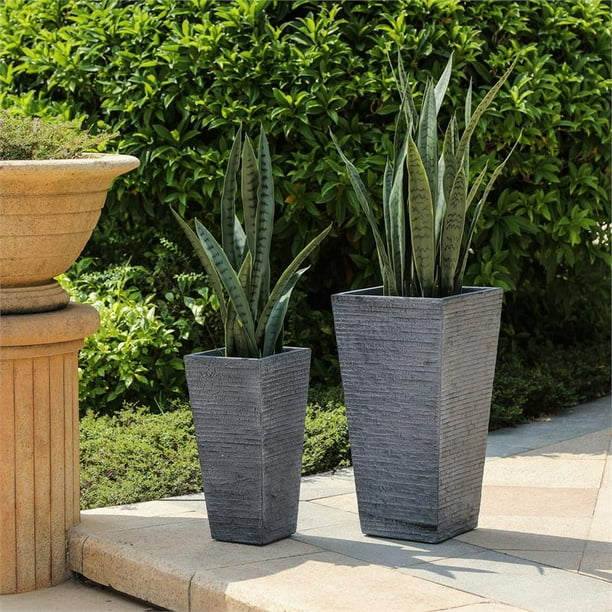 Luxen Home 2Piece Gray Stone Finish Tall Tapered Square