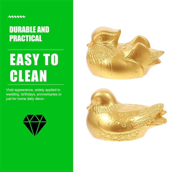 FRCOLOR Golden Mandarin Duck Statues Resin Home Decor Accessories 2 Pairs