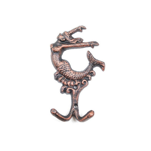Rustic Copper Cast Iron Mermaid Key Hook 6" Wall Hook Decorative Beach Theme