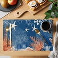thumbnail image 2 of Orange Navy Blue Coral Placemats Set of 8 Summer Beach Coastal Ocean Starfish Place Mats Indoor Wipeable Table Mats Washable Dining Table Placemats for Kitchen Holiday Party Home Decor 13x19 Inch, 2 of 9