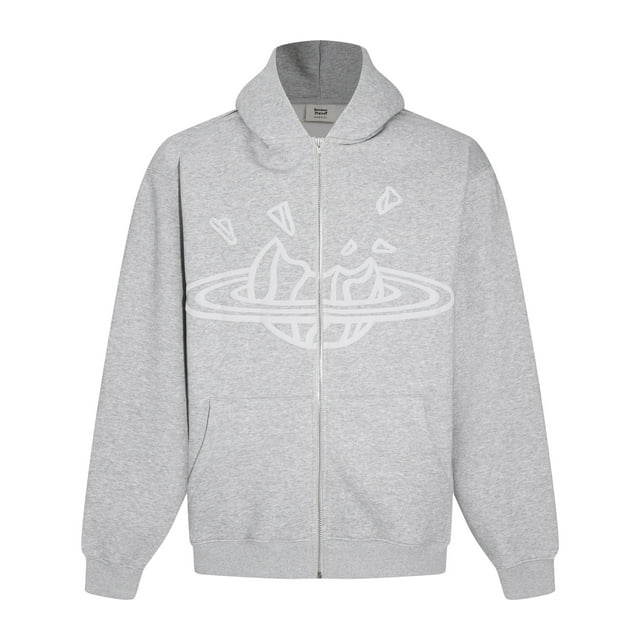 Sweat à Capuche Planète Cassé Tendance Américaine Imprimé Amusant de Rue plus Velours design Ample