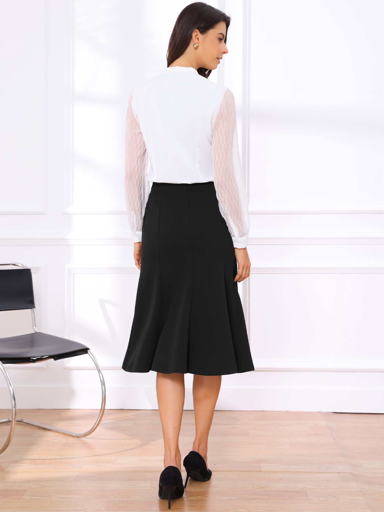 DARING DIVA Women's High Waisted Business Fishtail Midi Skirt XL Black