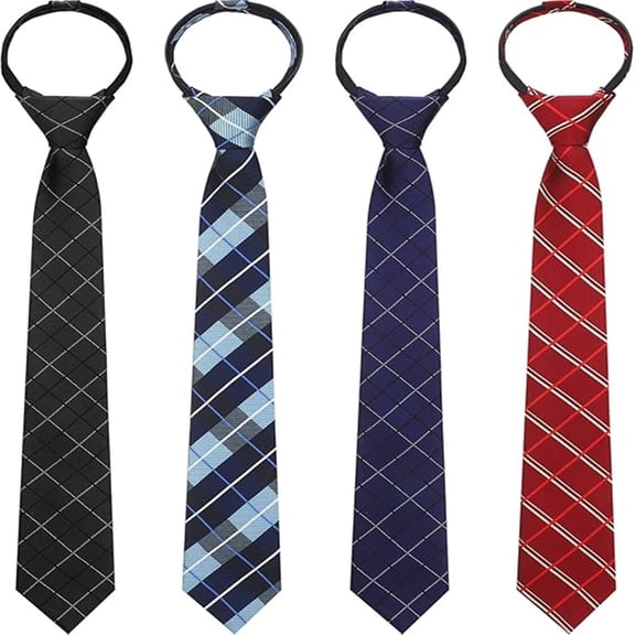 4 pcs Ties for Boys Kids 15 inch Plaid Pre-tied Adjustable Neckties Boys Tie for Wedding Graduation School Uniforms Halloween Party Costume 6-12 Years