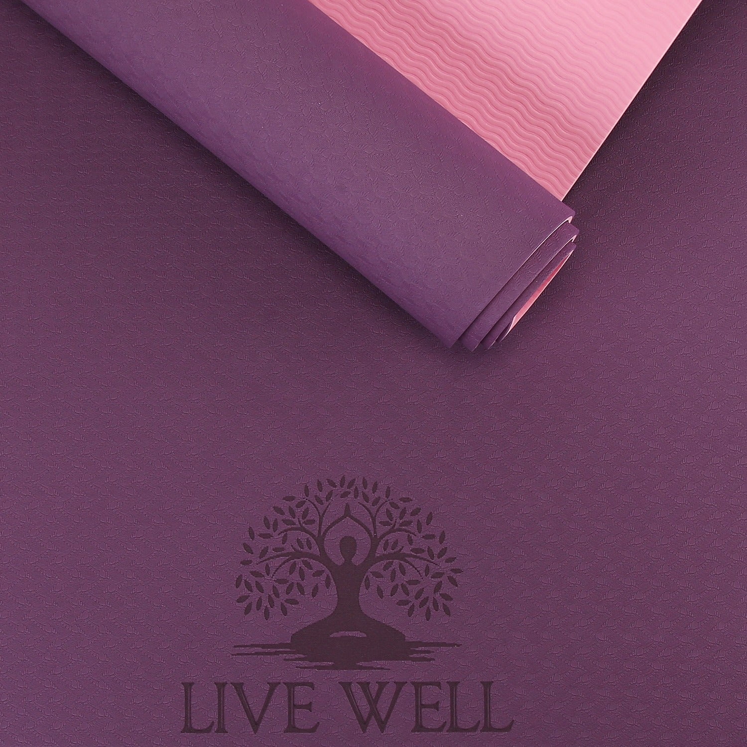 LIVE WELL Dual Color TPE Yoga Mat - Purple/Pink, 6X2ft 6mm Thick
