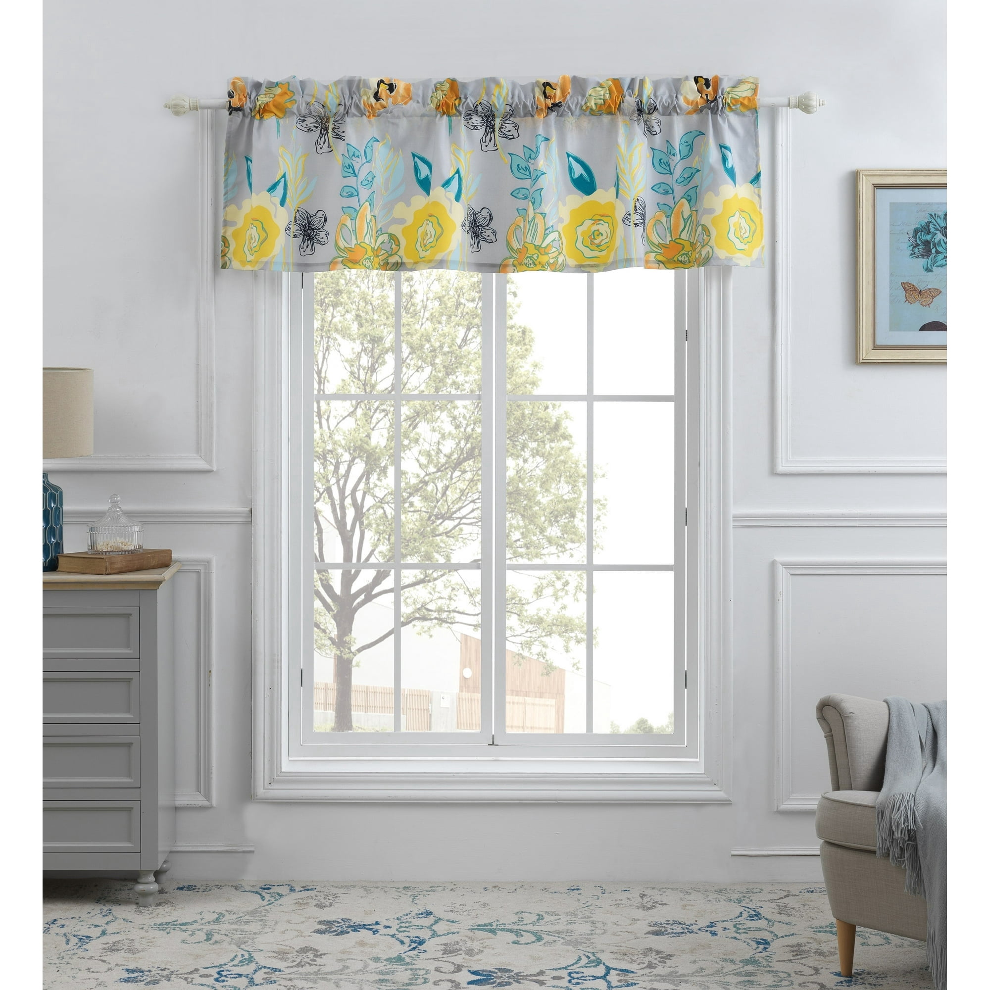Global Trends Wildflower Delight Modern Floral Window Valance, 84 in. W x 19 in. L, Gray