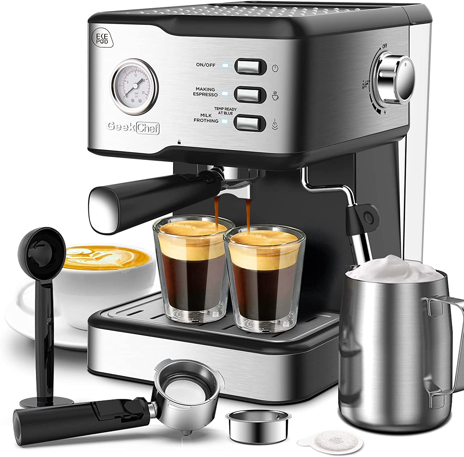 COOKCOK Espresso Machine 20 Bar Expresso Coffee Machine with ESE POD