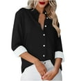 thumbnail image 1 of Besolor Button Down Shirts for Women Solid Color Long Sleeve Colared Tops Loose Office Blouses for Casual Work, 1 of 5