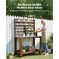 thumbnail image 2 of VEVOR Potting Bench Table, Outdoor Gardening Workstation with 45 x 26 in Stainless Steel Tabletop, Storage Shelves, 4 Casters, Hooks, Garden Planting Work Station for Outside Patio, Backyard, Brown, 2 of 9
