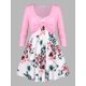 thumbnail image 1 of Tallas grandes O Ring Button Button Flower Print T Shirt Rosegal Mangas largas de talla grande, 1 of 5