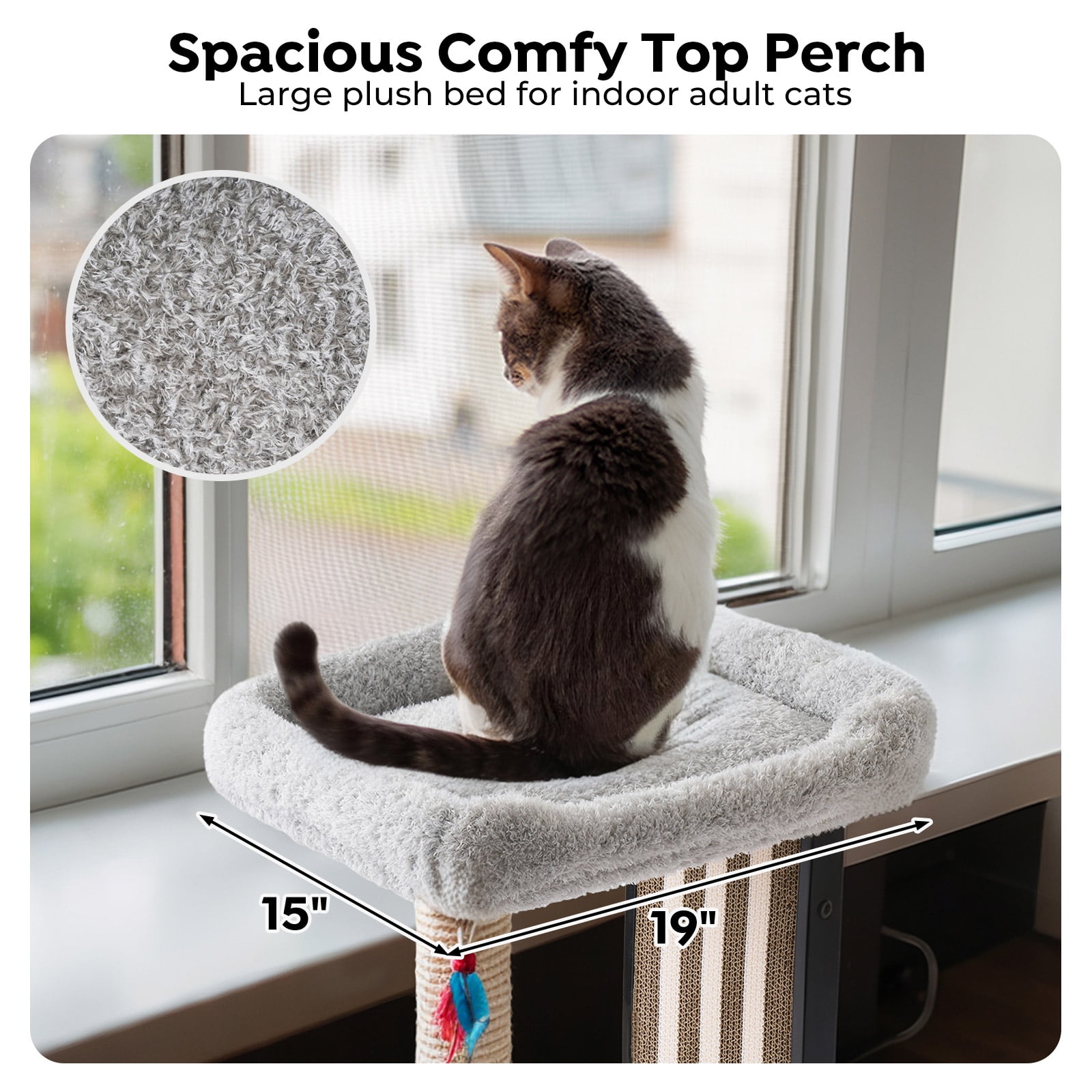 Veehoo 35" Tall Cat Scratching Post for Indoor Cats Adult, Sturdy Cat Scratch Pad with Replaceable Metal Frame Scratching Board, Large Scratch Post with Plush Top Bed
