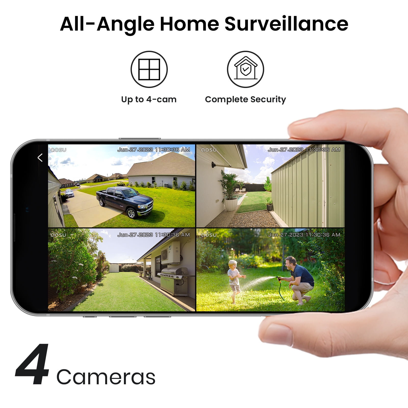 AOSU 2K/3MP Home Security Camera System, Solar Powered 4 Cam-Kit with Spotlight & AOSU Station, 360° View, No Monthly Fee, Auto Tracking, Color Night Vision, Easy Setup, 5GHz & 2.4GHz Wi-Fi