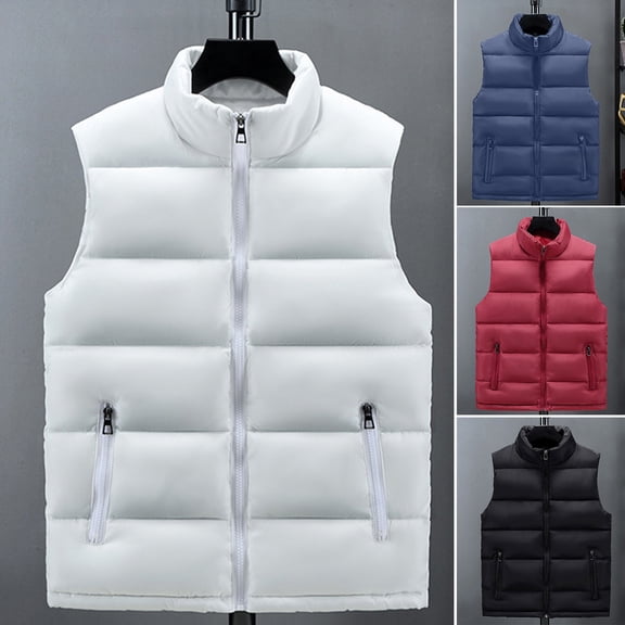 Joernso Autumn Winter Men Vest Solid Color Thickened Stand Collar Zipper Slim Fit Sleeveless Jacket for Daily Wear