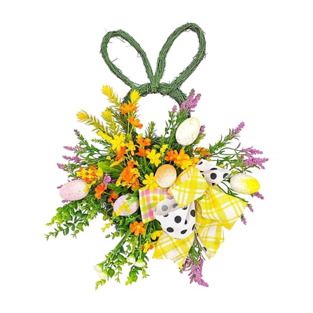 Beforeyayn Festive Season Hanging Basket Egg And Flower Wreath For Front Door Decoration Spring Themed Hanging Ornament For Indoor Display Decorative Basket For Porch Wall And Seasonal Decor