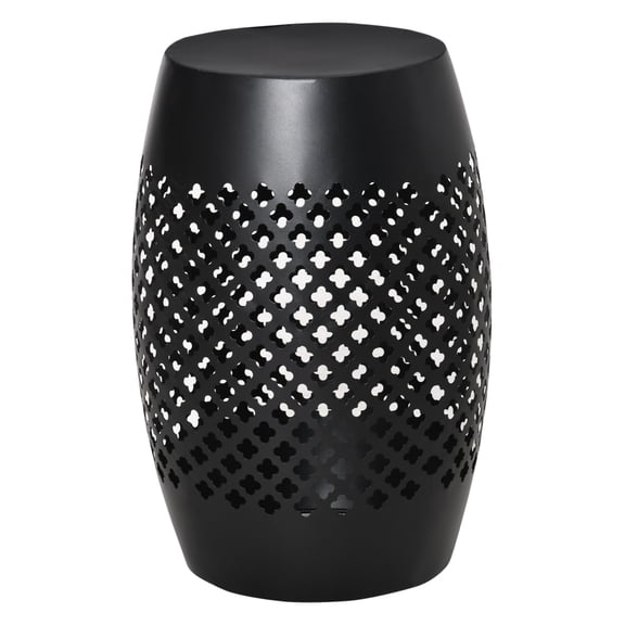 12.5" Steel Patio End Table, Round Hollow Drum Side Table, Accent Table for Indoor and Outdoor, Black