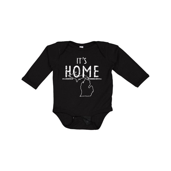 Inktastic It's Home- State of Michigan Outline Distressed Text Boys or Girls Long Sleeve Baby Bodysuit