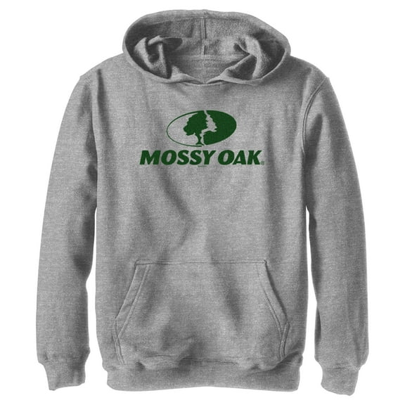Boy's Mossy Oak Forest Green Classic Logo  Pull Over Hoodie Athletic Heather Large