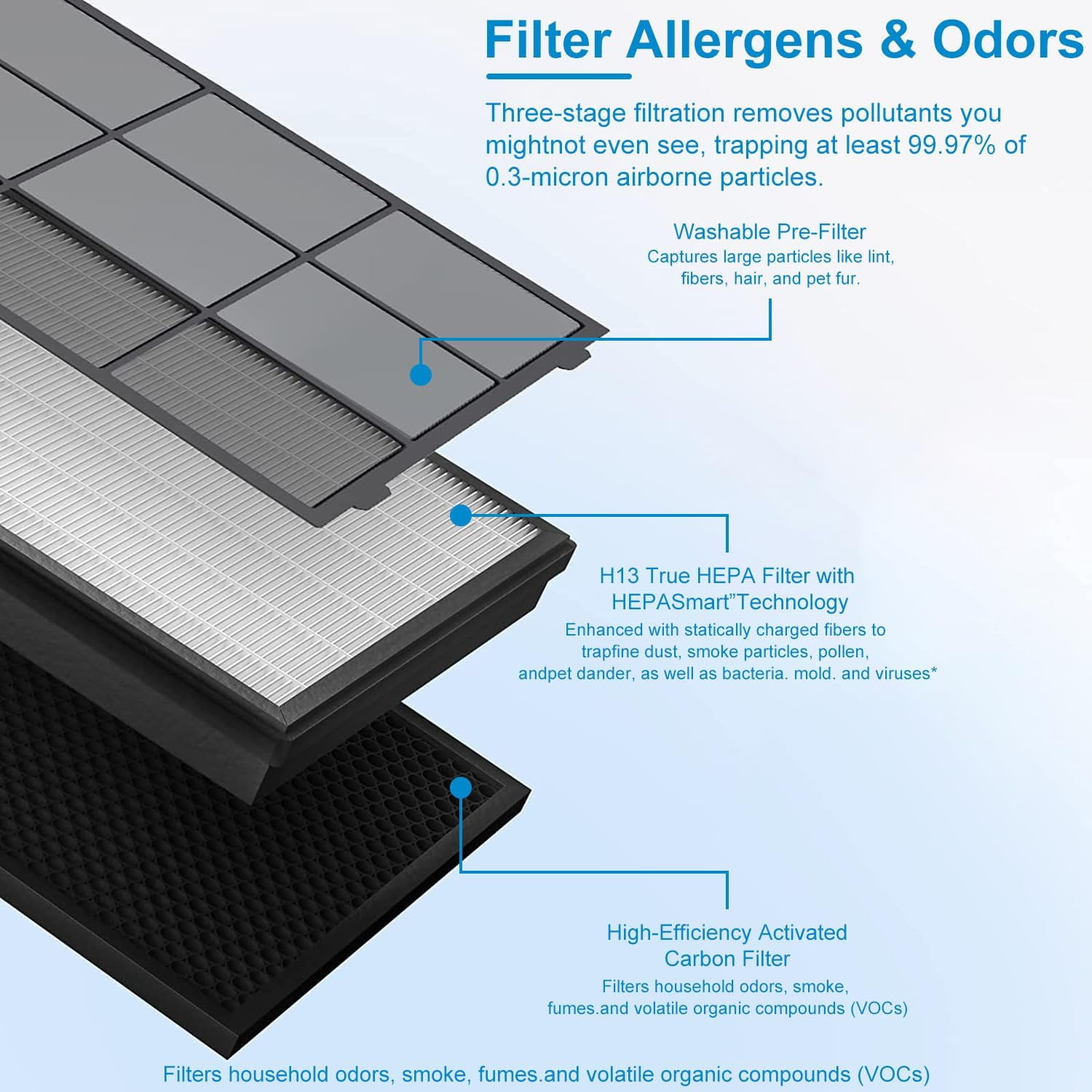 Vital 200S Replacement Filter for Levoit, Compatible with Levoit Vital 200S Air Puri-Fier, High Efficiency Filter and Activated Carbon Filter, 2 Pack Vital 200S-Rf