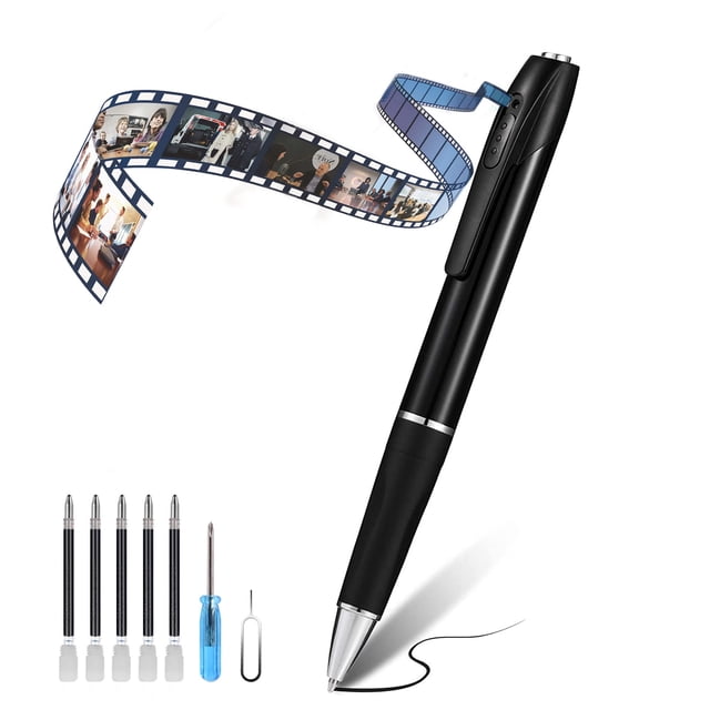 mini cámara espía con bolígrafo, cámara con bolígrafo de 32 gb con 1080p para seguridad en el hogarBlack1pcs-Black-1pcs bolígrafo blanco con cámara oculta 1080p, diseño cilíndrico con clip de bolsillo y punta metálica, botón de un solo toque visible en el costado, batería 350 mAh con hasta 180 minutos de funcionamiento, incluye cartuchos de repuesto, cable USB, destornillador y herramienta de extracción; sin grabación de voz, adecuado para vigilancia discreta en el hogar.