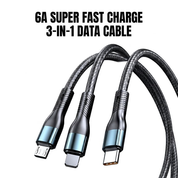 3-in-1 Charging Cable, 47.2 Inch Nylon Braided Multi Charging Cord with USB-C, Lightning and Micro USB Connectors, Up to 120W Fast Charging, Data Transfer