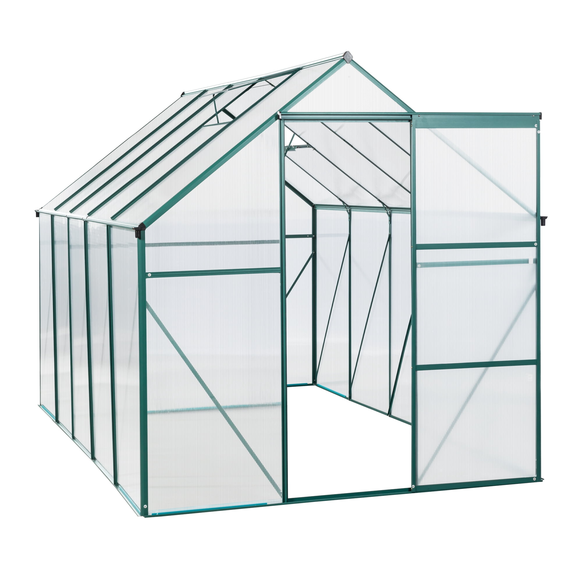 Outdoor Garden Greenhouse, Walk in Polycarbonate Greenhouse, 6' x 10' Greenhouse with Sliding Door and Rain Gutter, Aluminum Frame Grow House