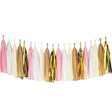 Tissue Paper Tassel DIY Party Garland (20 Tassels Per Package) - Pink, White, Ivory, Tan, Gold Mylar