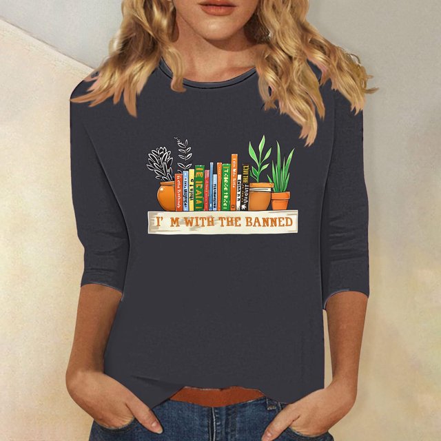 Jienlioq Hauts de Sortie pour Femmes Mode Féminine Imprimé Décontracté Pull Col Rond Manches 3/4 T-Shirt Offres du Cyber Lundi