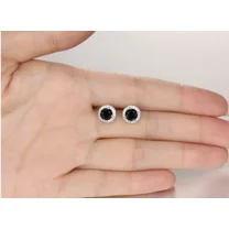 2Ct Round Cut Lab Created Black Diamond Women's Men's Stud Earrings 14K White Gold Plated