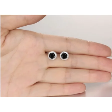 2Ct Round Cut Lab Created Black Diamond Women's Men's Stud Earrings 14K White Gold Plated