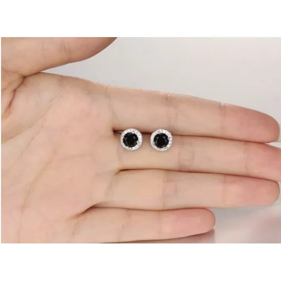 2Ct Round Cut Lab Created Black Diamond Women's Men's Stud Earrings 14K White Gold Plated