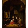 thumbnail image 2 of Jacob van Spreeuwen 20x23 Gold Ornate Framed and Double Matted Museum Art Print Titled - Interior of a Kitchen with a Seated Woman Peeling Onions, a Child Hiding Behind Her, and a Child Hold, 2 of 4