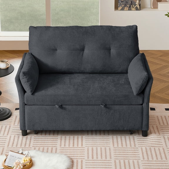 Pingliang Home 3 in 1 Convertible Sleeper Sofa Bed, Pull Out Loveseat Couch with Adjustable Backrest and Storage Pocket,Modern Double Seater Couch with 2 Pillows for Living Room,Apartment,Small Space
