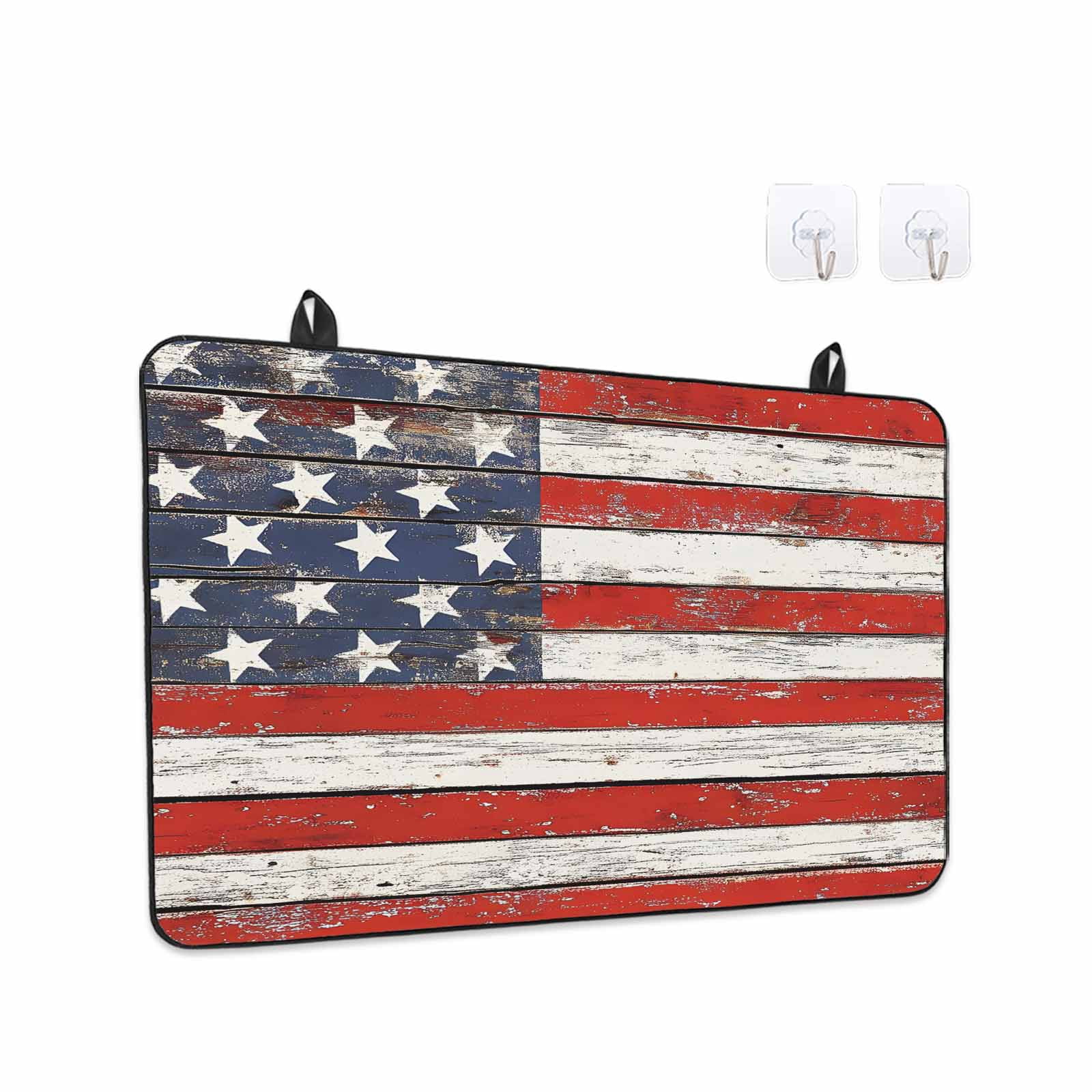 American Flag Stove Top Cover for Electric Stove, Heat-proof & Non Slip Glass Top Stove Cover Protector, Red Blue Star Stripes Rustic Farmhouse Wood Kitchen Flat Cooktop Rubber Mat 24x21 Inches