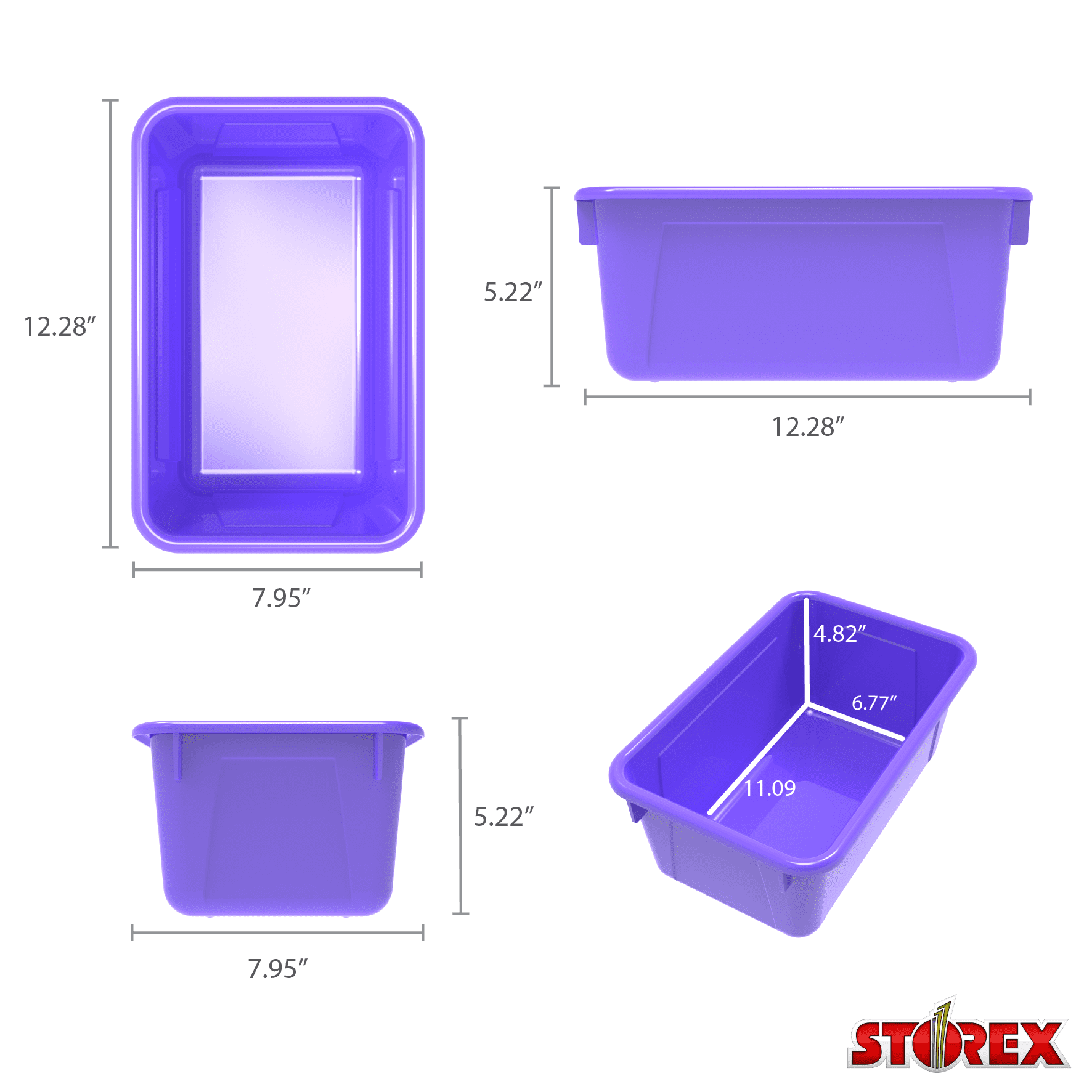 Storex Plastic Cubby Bin, Kids' Craft and Supply Storage, Purple, 5-Pack