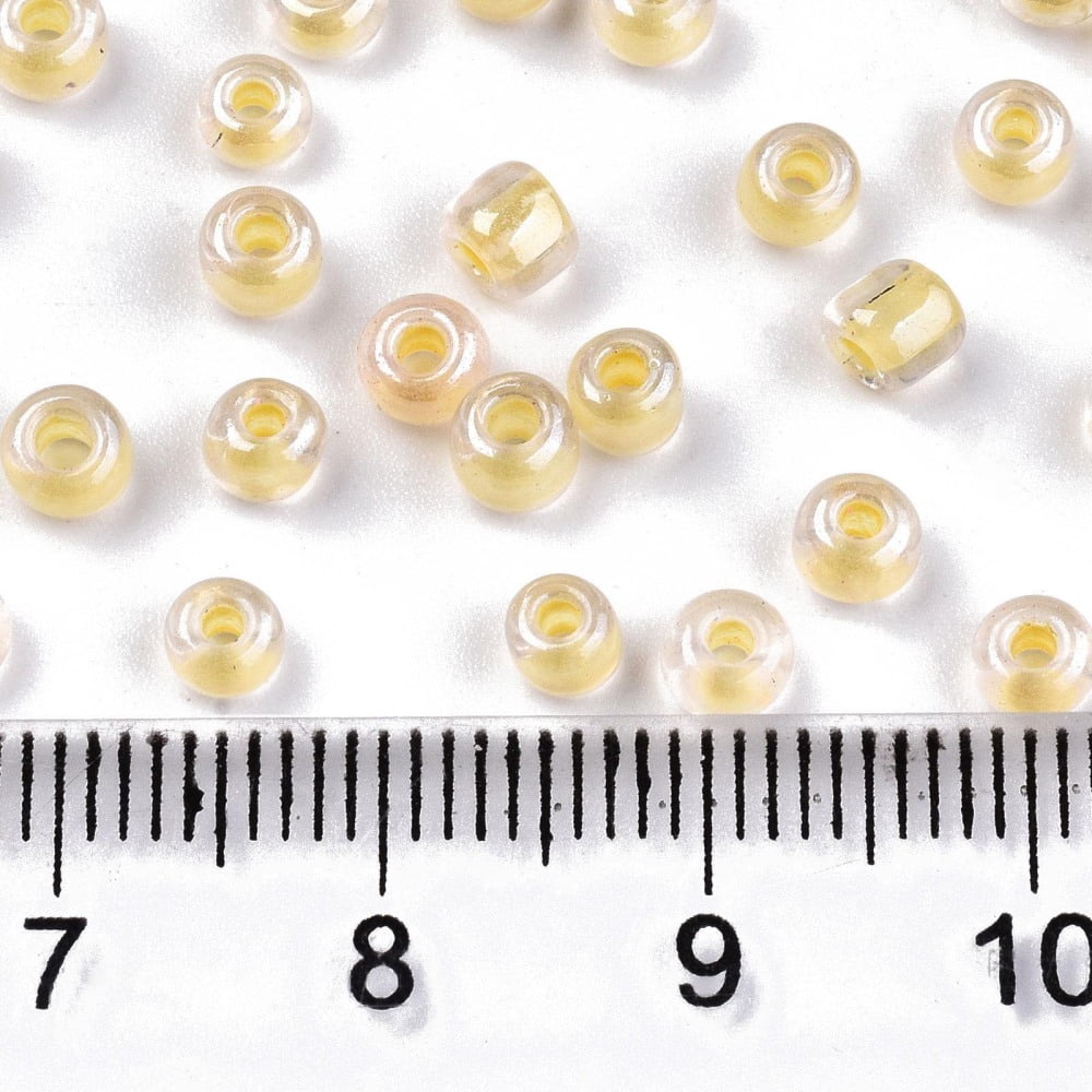 6/0 Glass Seed Beads Transparent Inside Colours Luster Round Hole Round Gold 6/0 4~5x2.5~4.5mm Hole: 1.2mm 4500pcs/bag