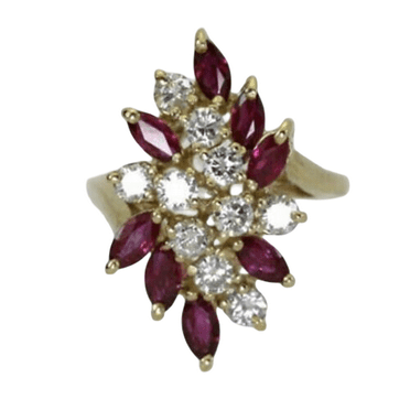 Aishvi Jewels 3Ct Round & Marquise Cut Red Ruby Simulated Diamond Cocktail Ring 14K Yellow Gold Plated