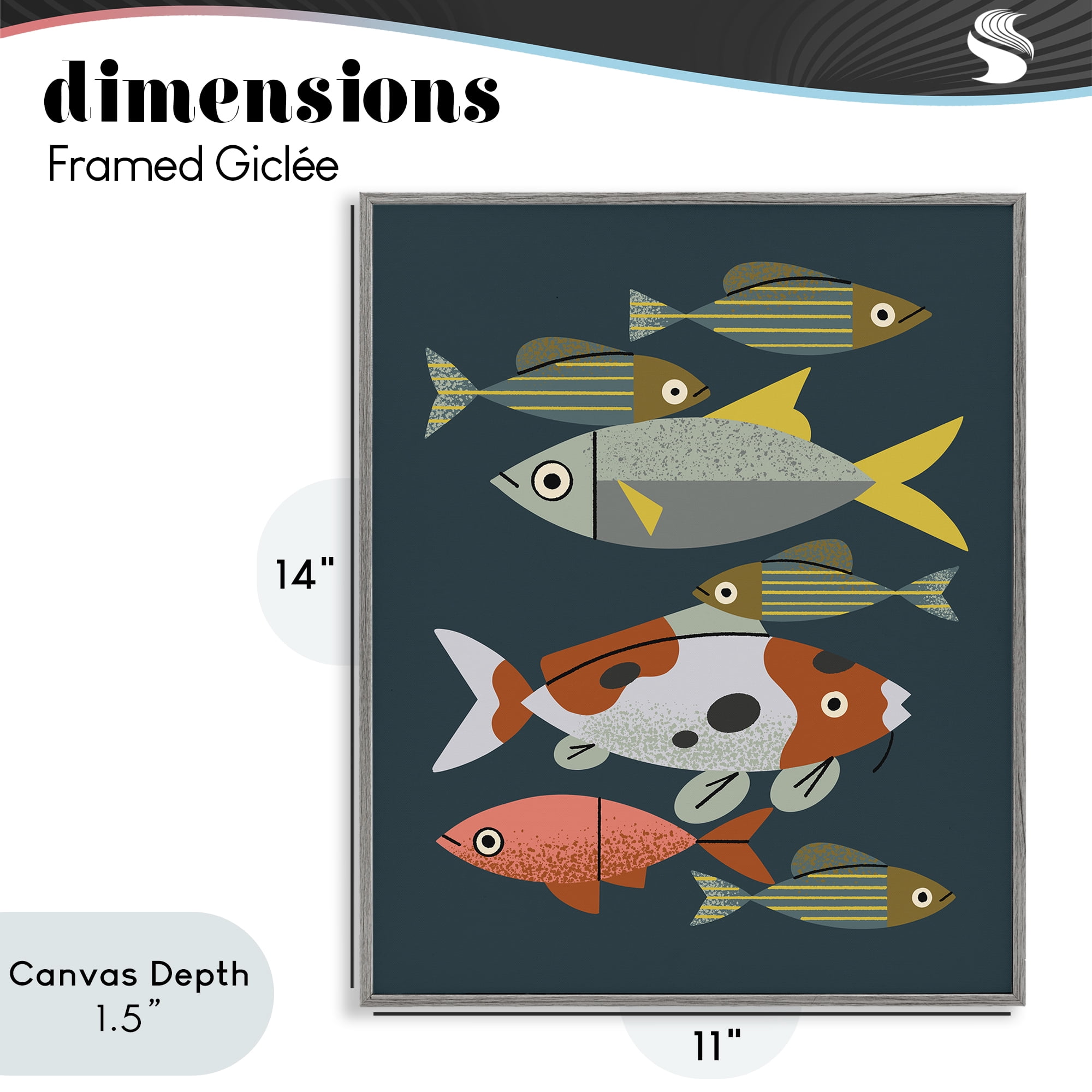 Stupell Industries Midcentury Pond Fishes Gray Framed Giclee Art, design by Renea L. Thull