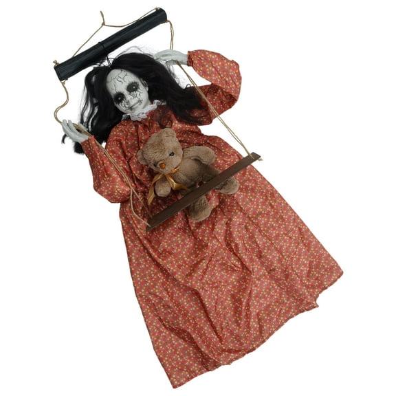 Voice Activated Haunted Doll with Sounds & Light-Up Eyes for Yard Halloween Displays