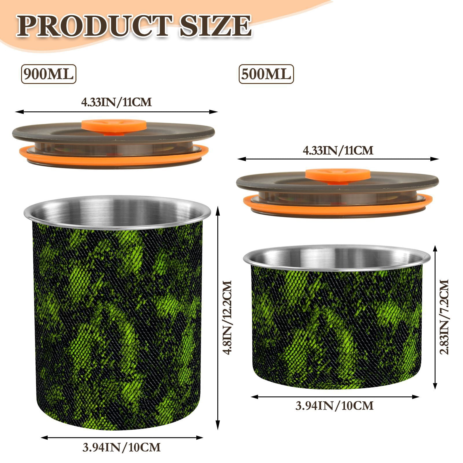 Green Black Snake Print Airtight Coffee Bean Canister 30oz Food Storage Containers with Lids For Gournd, Tea, Sugar, Flour, Rice, Cereal, Candy Cookie Jar