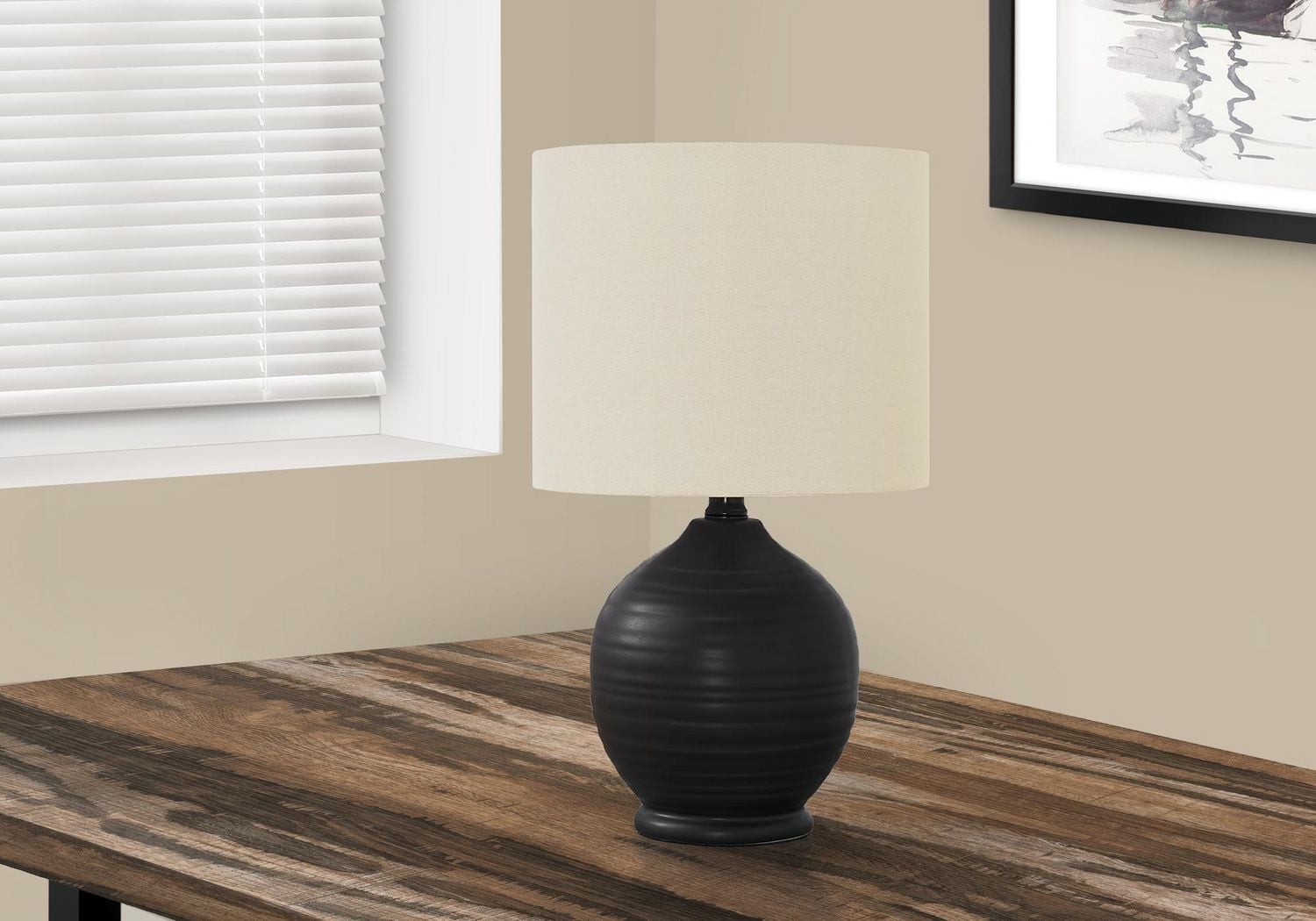 Monarch Specialties Lighting, 17"h, Table Lamp, Black Ceramic, Ivory / Cream Shade, Transitional