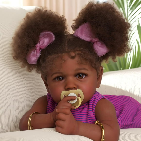 JIZHI Reborn Baby Dolls Black - 22 Inch Lifelike Soft Body Realistic-Newborn Baby Dolls Taupe Eyes Caramel Skin Tone Orange Crushed Flowers Skirt Real Life Baby Dolls Gift for Kids Age 3