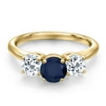 thumbnail image 3 of Gem Stone King 18K Yellow Gold Plated Silver Blue Sapphire and White Topaz Engagement Ring for Women | 2.30 Cttw | Round 6MM | Gemstone September Birthstone | Size 8, 3 of 6