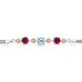 thumbnail image 2 of Gem Stone King 925 Sterling Silver and 10k Yellow Gold Sky Blue Topaz Red Created Ruby and White Lab Grown Diamond Bracelet for Women (3.78 Cttw, Round 7MM and 6MM, 6.5/7/7.5 inch, Made in Italy), 2 of 4
