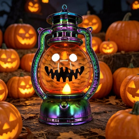 Handheld Pumpkin Light Up Lantern for Kids – Battery Operated LED Halloween Decor with Horror Funny Expression for Trick or Treat