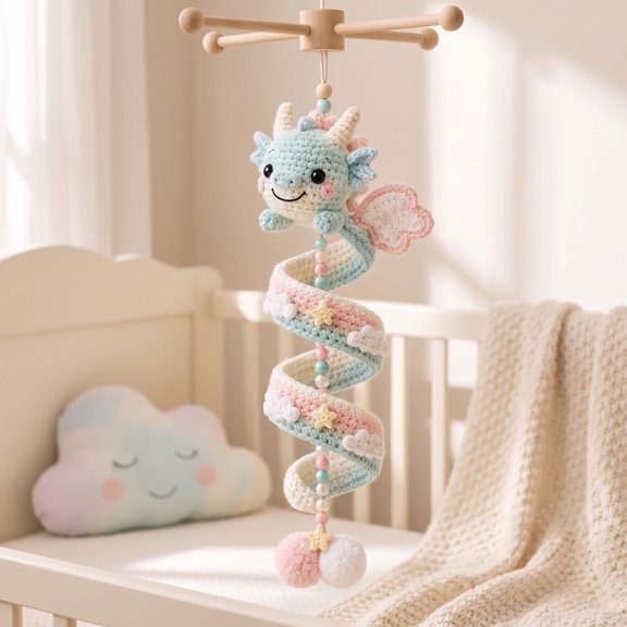 Cute Joyful Dragon Crochet Spiral Hanging Decoration DIY Kit for Beginners Friendly, Soft Yarn 3D Crochet with Shiny Diamond Beads Set Craft Decor for Xmas Tree Room Window Party Home Gift
