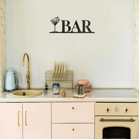 HELLOYOUNG 18 inch Black Metal "BAR" Sign Wall Decoration Classic pattern Iron Drawings Wall suitable for outdoor Simple style Wine Glass Design